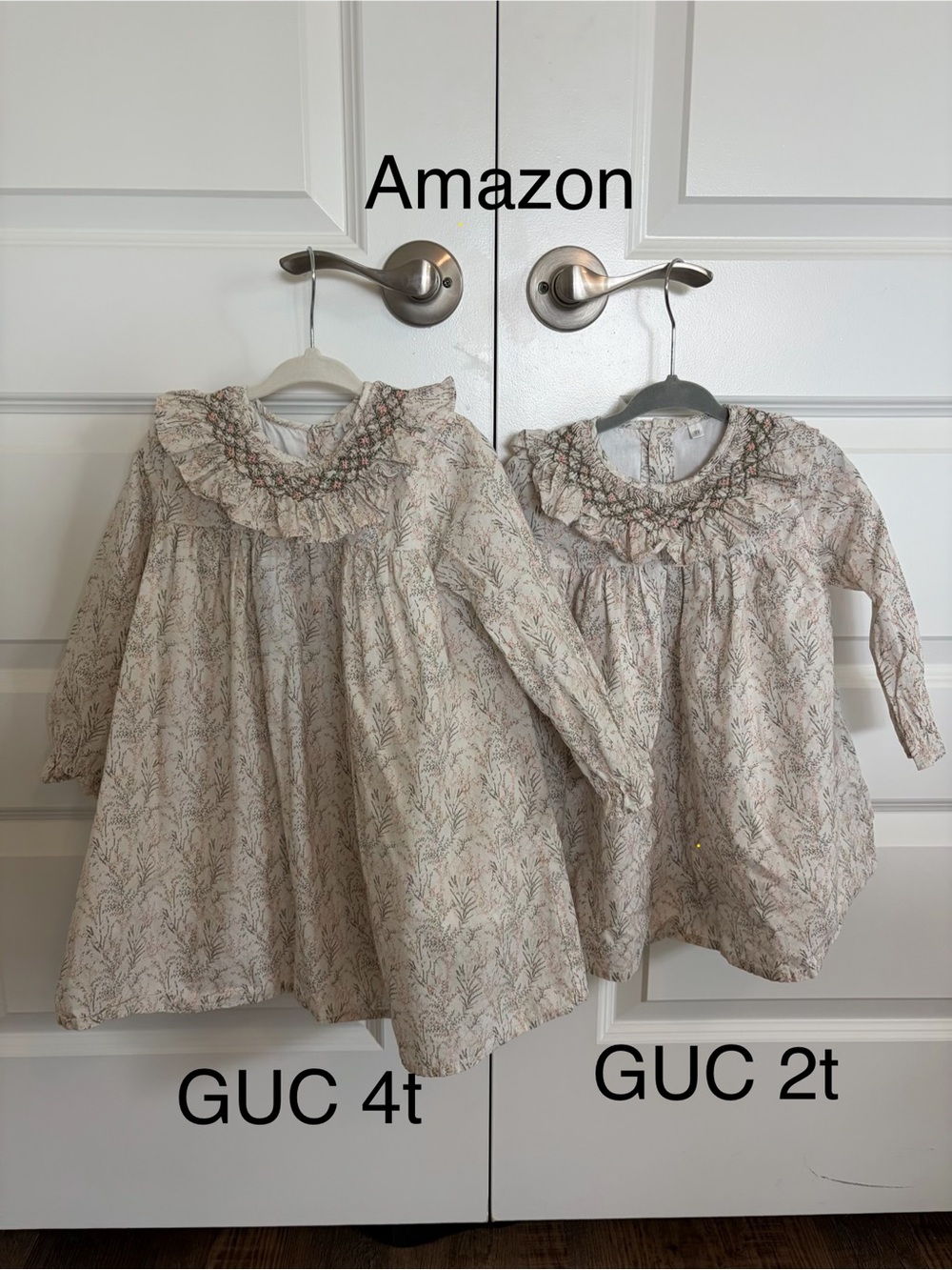 Amazon Kids Matching Floral Print Cream Dress Set